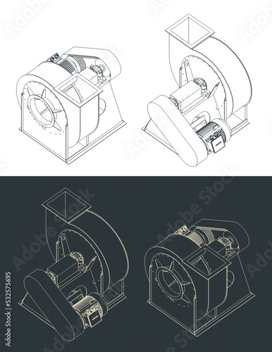 Centrifuge air blower system isometric blueprints