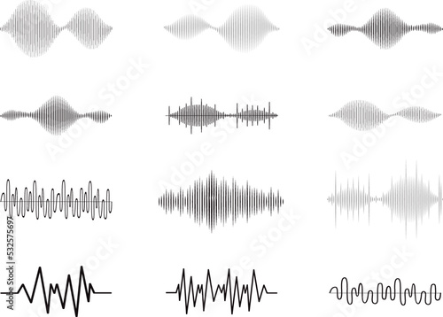 Sound audio wave vector. Icon set isolated on white background. Abstract sound waves for voice design, music background, radio logo and icon. Creative music audio concept. Soundwave vector