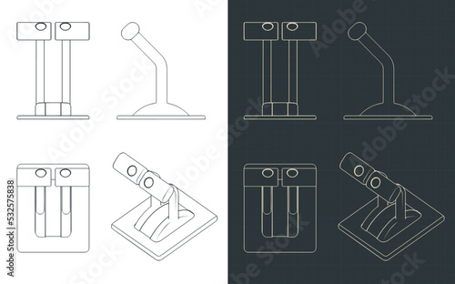 Boat engine control blueprints illustrations