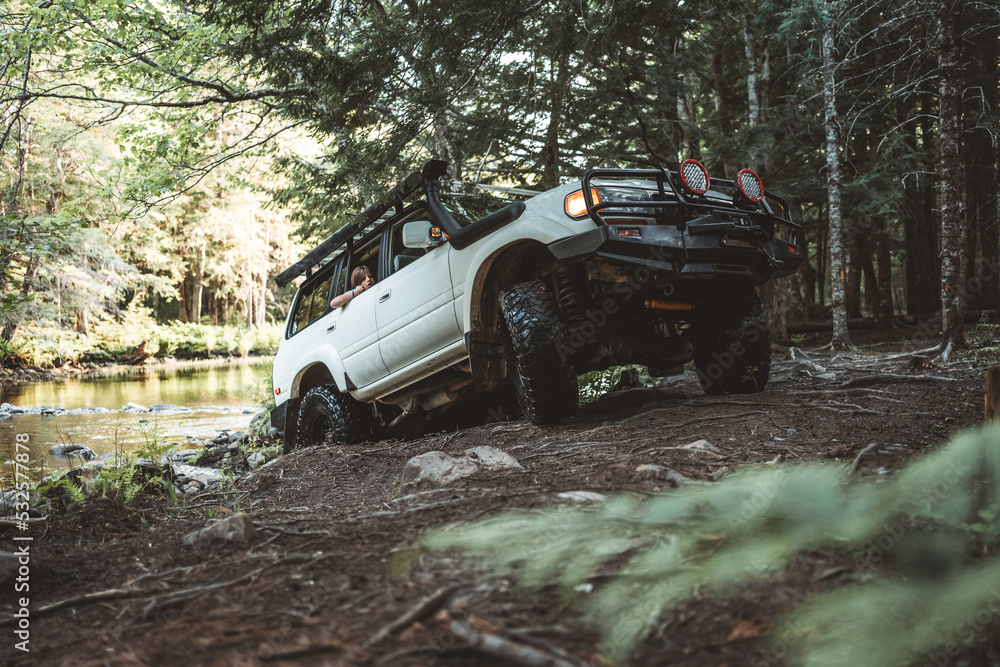 driving up a river bank driving up a river bank