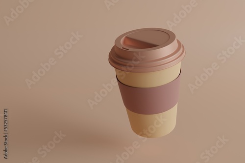 Paper coffee container with brown lid. Design object.