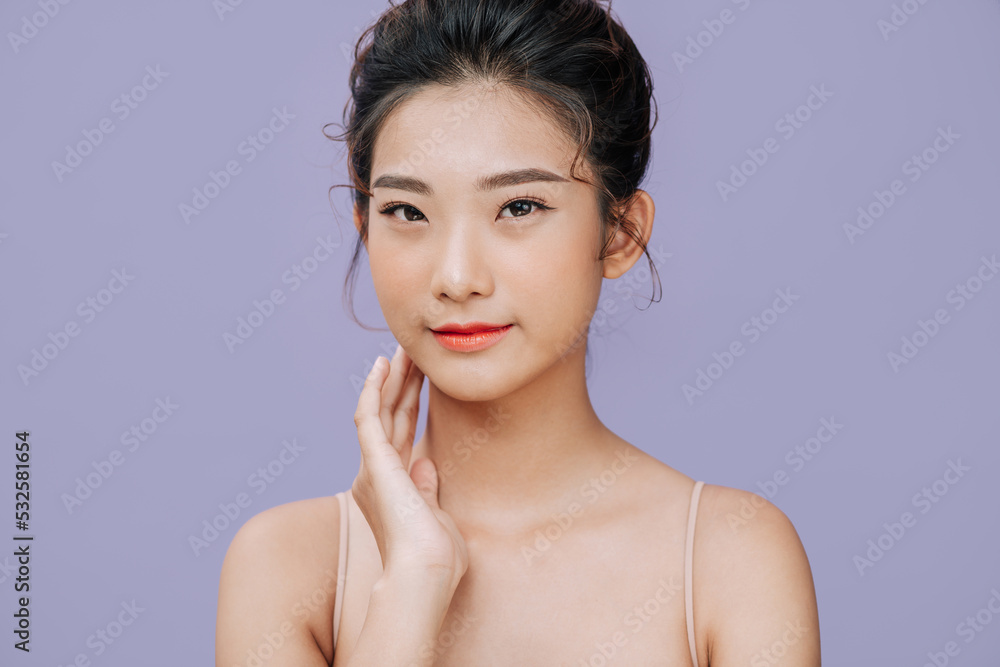 Photo of tender gorgeous cheerful lady hand chin smile Photo of tender gorgeous cheerful lady hand chin smile