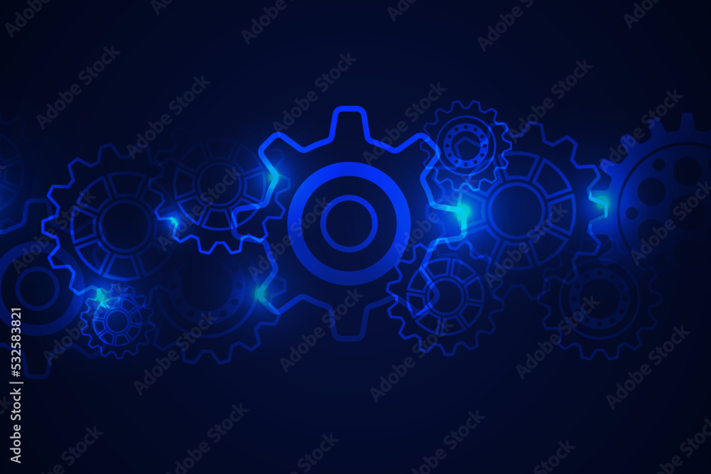 Futuristic glowing blue background with gears Futuristic glowing blue background with gears