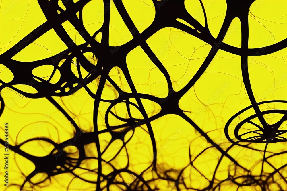 Abstract shapes made of black threads on a yellow background Abstract shapes made of black threads on a yellow background