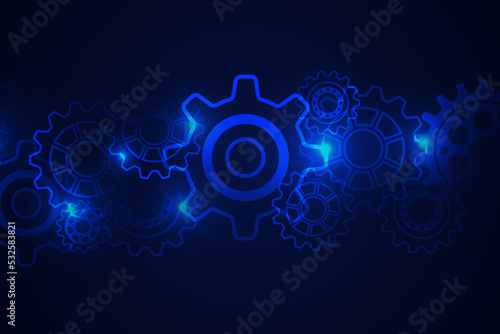 Futuristic glowing blue background with gears
