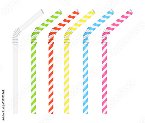 Multicolored and striped drinking straws illustration set