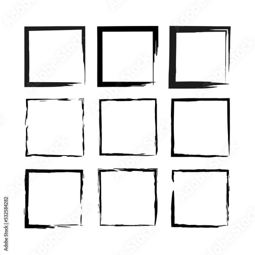 Grunge squares in watercolor style. Hand drawn frame set. Dirty watercolor pattern. Vector illustration. Stock image. 