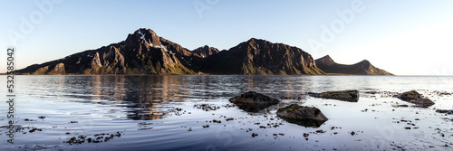 Flakstadoya Mountains and Fjord Lofoten Islands