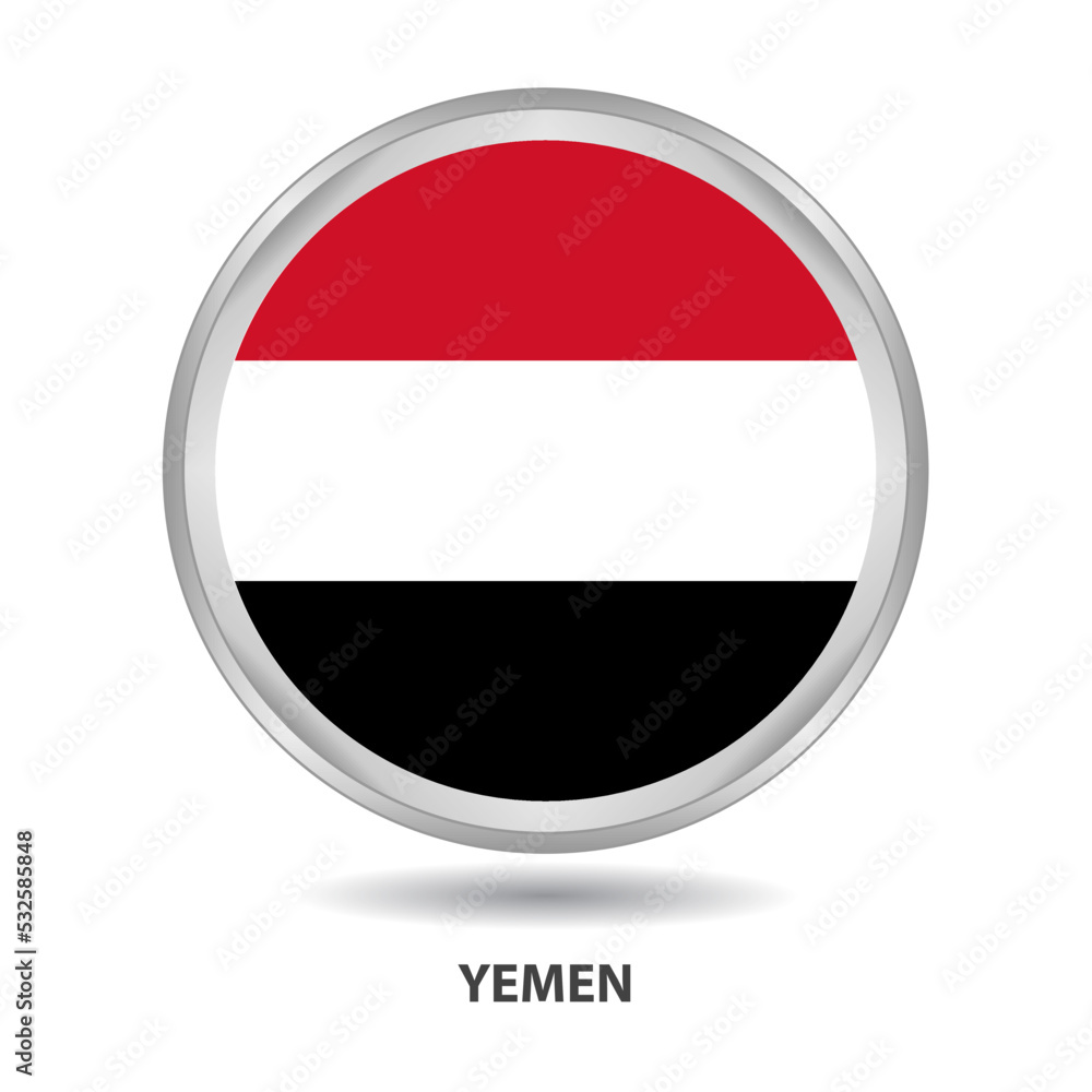 Yemen round flag design is used as badge, button, icon, wall painting Yemen round flag design is used as badge, button, icon, wall painting