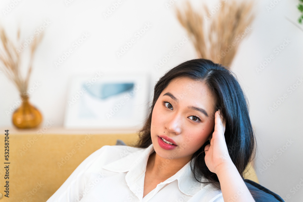 Portrait of a woman relaxing at home. Portrait of a woman relaxing at home.