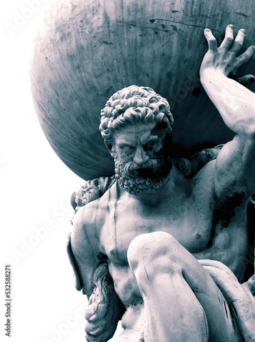 Statue of the Greek God Atlas holding the globe on his shoulders.  With colour toning photo