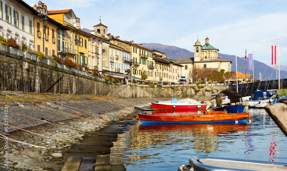 Cannobio old town port at Lago Maggiore lake near Switzerland in Piemonte, Italy