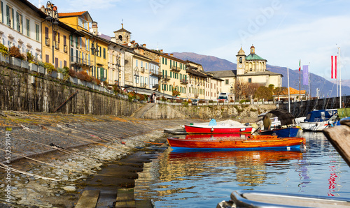 Cannobio old town port at Lago Maggiore lake near Switzerland in Piemonte, Italy