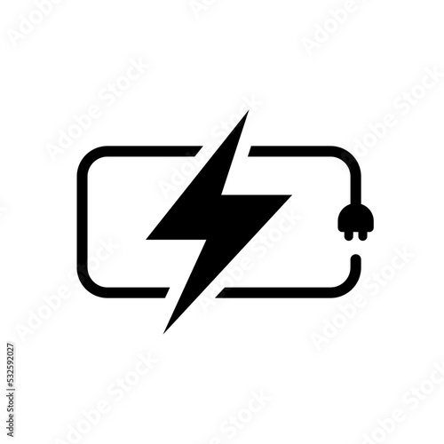 Icono de batería de carga eléctrica con rayo de electricidad. Energía eléctrica. Cargar batería. Ilustración vectorial