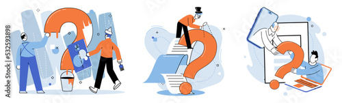 Question mark, obtaining information of interest. Problem and solution concept metaphor. FAQ help. Decision of information task, ask questions and receive answers, paint ladge sign decision of doubts