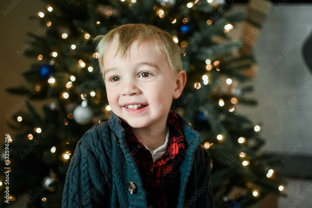 Little boy in front of a christmas tree Little boy in front of a christmas tree