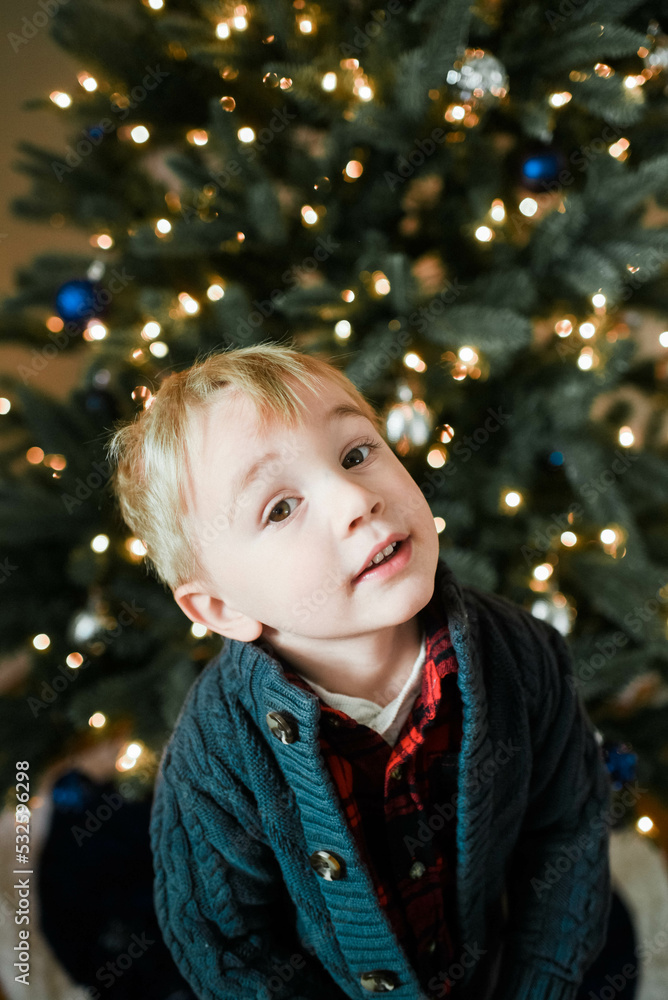 Little boy in front of a christmas tree Little boy in front of a christmas tree