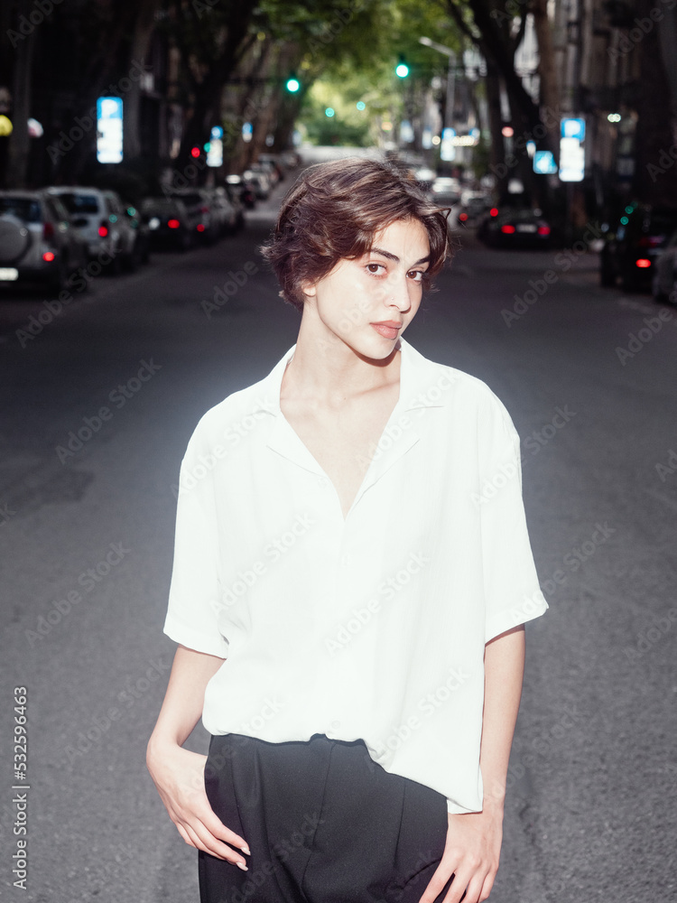Fashion portrait of a girl on the road Fashion portrait of a girl on the road