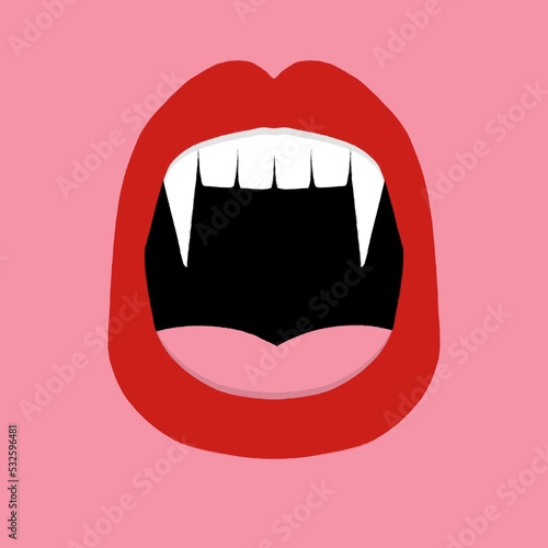 Halloween vampire sharp fangs mouth illustration photo