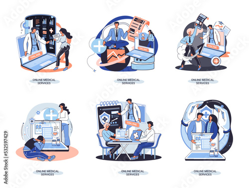 Online medical services mobile application consultation and prescription medicine professional doctor connecting and giving consultation for patient, telemedicine concept metaphor, health care program
