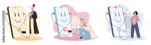 Online medical consultation and support metaphor. Online doctor. Healthcare services, Ask doctor. Tele medicine e-health service. Therapist videocalling phone screen. Diagnosis treatment of patients