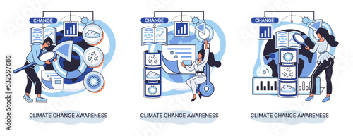 Change climate awareness metaphor, saving planet, World Environment Day, global warming ecological problems. human-induced observed and projected long-term changes mean climate. Nature saving strategy