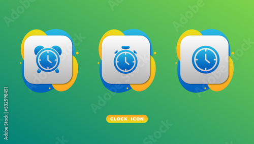 Gradient vector icon, alarm clock, Stopwatch and Clock icon collection