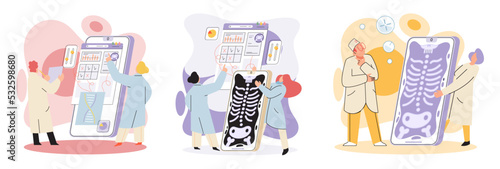 Online medical consultation and support metaphor. Online doctor. Healthcare services, Ask doctor. Tele medicine e-health service. Therapist videocalling phone screen. Diagnosis treatment of patients