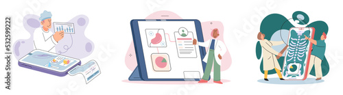 Online medical consultation and support metaphor. Online doctor. Healthcare services, Ask doctor. Tele medicine e-health service. Therapist videocalling phone screen. Diagnosis treatment of patients