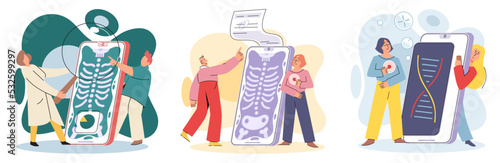 Online medical consultation and support metaphor. Online doctor. Healthcare services, Ask doctor. Tele medicine e-health service. Therapist videocalling phone screen. Diagnosis treatment of patients