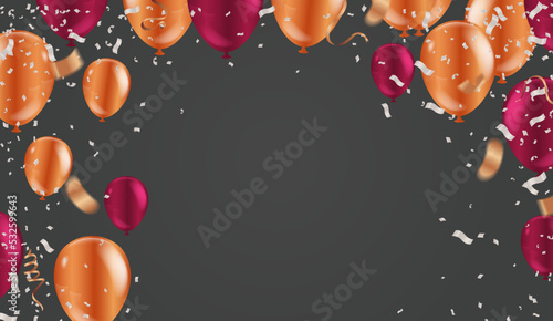 Grand opening card design with balloons  orange and red