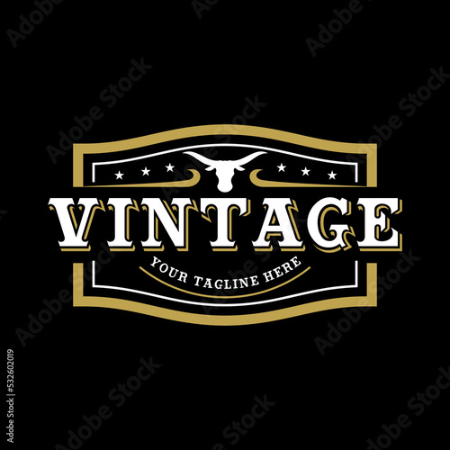 Vintage frame logo.  Antique label for tattoo studio, barber shop, brewing, salon, shop, signage, farm, restaurant, butcher etc.