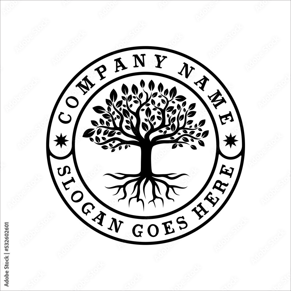 Tree of Life Seal Emblem Oak Family root Maple Stamp logo design vector ...