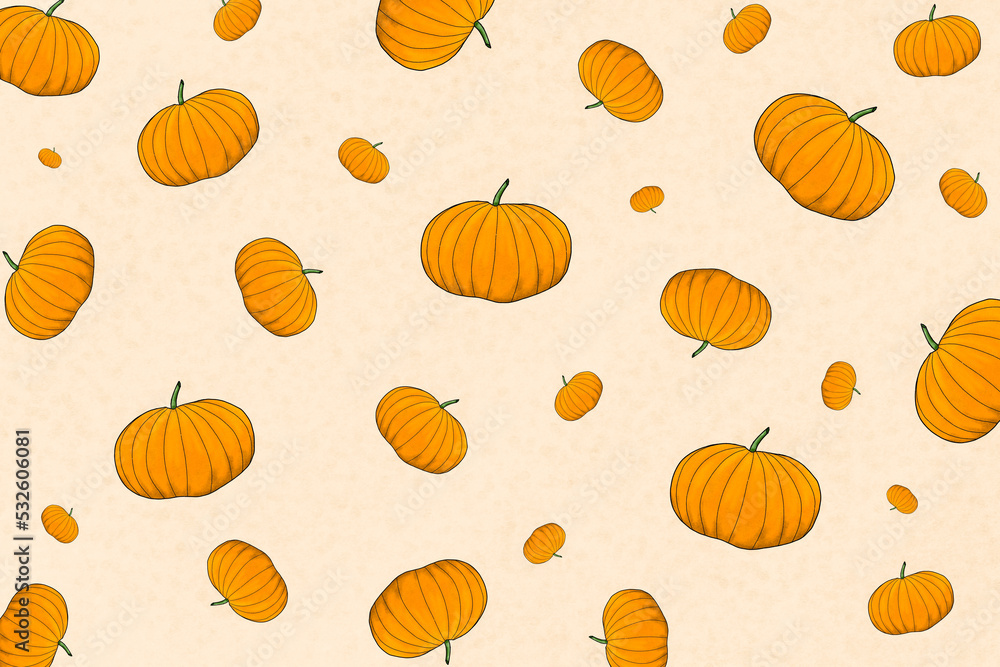 Repeating pattern of colorful autumn or fall icons. Illustration