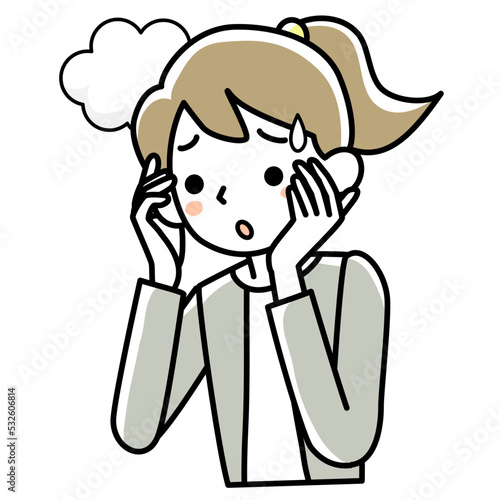 頭が混乱して困っている若い女性の上半身