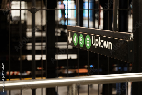 Sign for uptown subway train photo