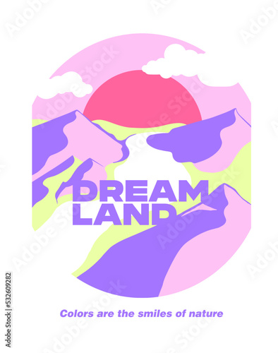 colorful minimalist landscape illustration with slogan and quote