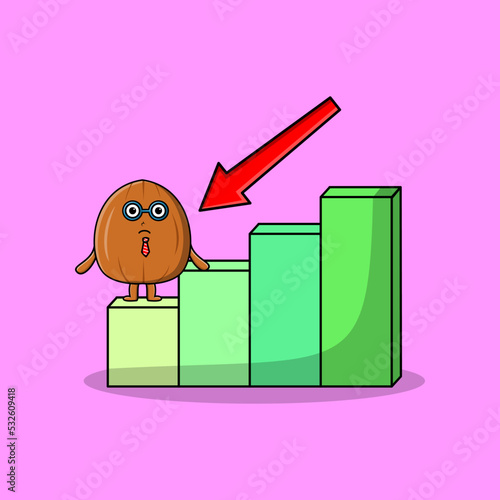 Almond nut cute businessman mascot character with a inflation chart cartoon style design