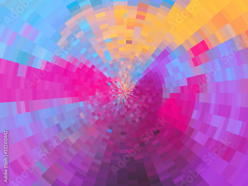 Round circular swirl glitch pixel pattern, background photo