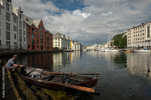 View of the port of  Alesund in Norway. photo