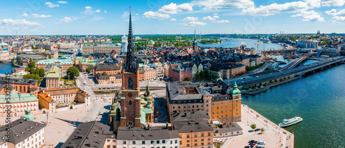 Print op canvas Aerial Panorama On The Tower City Hall To Gamla Stan Old Town In Stockholm