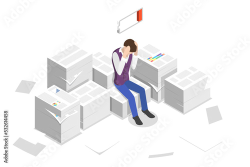 Isometric  Concept of Overworked and Tired Office Worker.