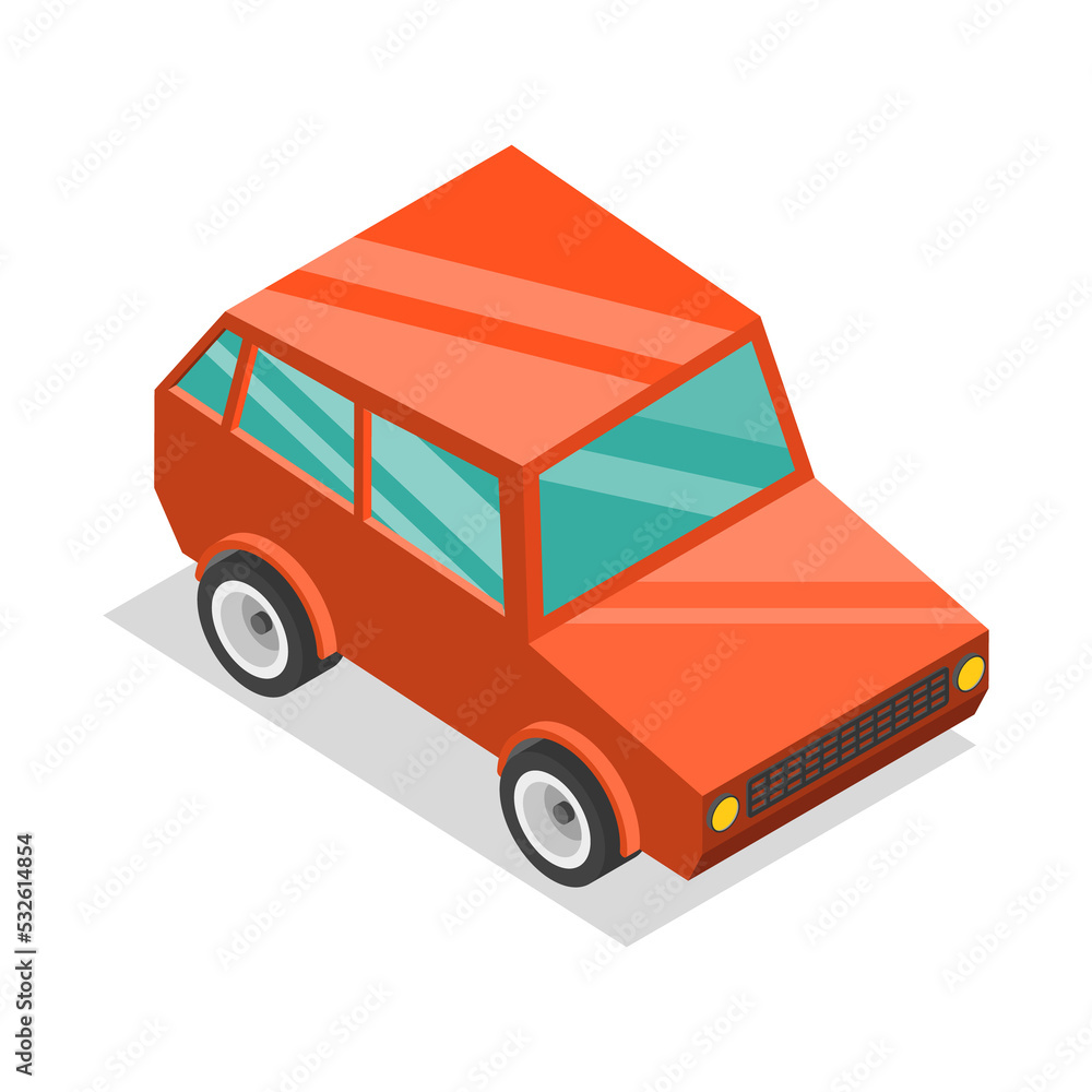 3D Isometric Flat Concept of Cartoon Car. 3D Isometric Flat Concept of Cartoon Car.