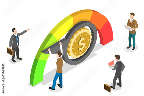 3D Isometric Flat Concept of Cost Reduction, Dollar Rate Decrease.