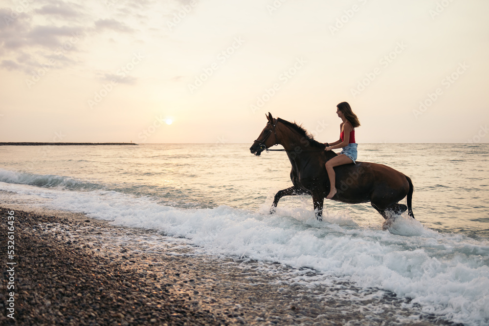 Girl riding a horse on the beach Girl riding a horse on the beach