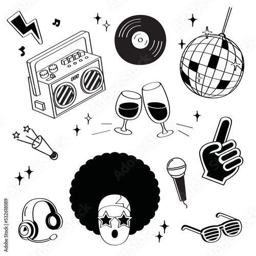 Hand drawing styles Disco. Disco doodle.
