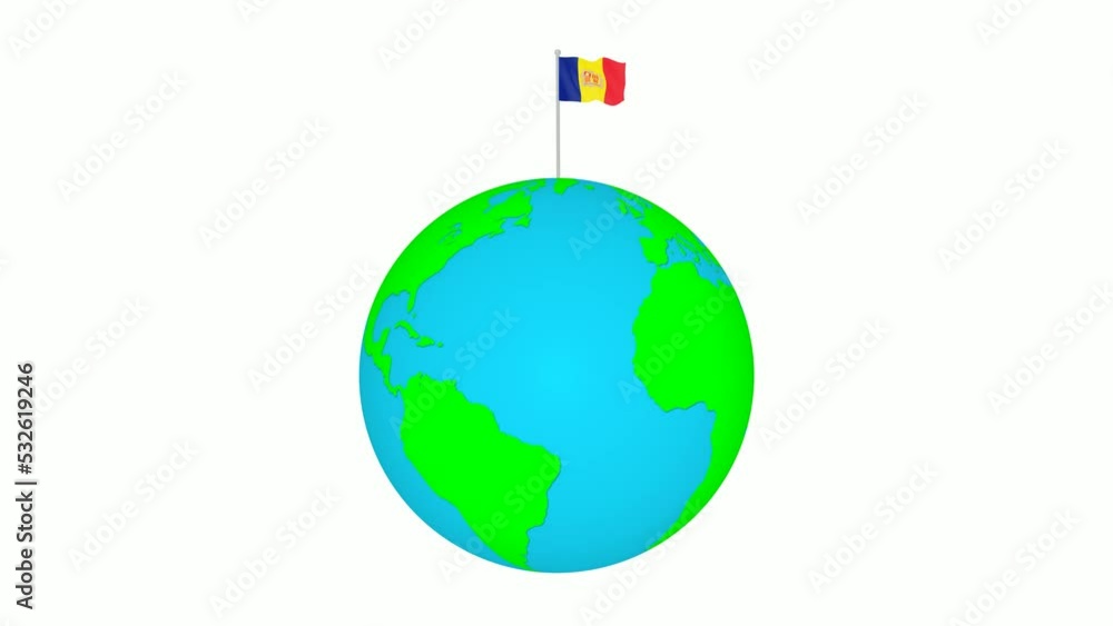 Andorra flag wave on 3d rotated planet earth Andorra flag wave on 3d rotated planet earth