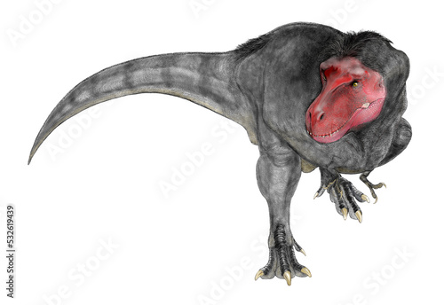 Fototapeta Naklejka Na Ścianę i Meble -  恐竜ティラノサウルス　赤鬼をイメージして描いた。獲物の背後にまわりこむポーズ。