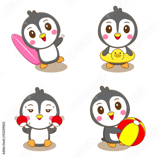 Wallpaper Mural Set Cute penguin cartoon summer activities. Kawaii animal character. Vector art illustration. Isolated white background. Torontodigital.ca