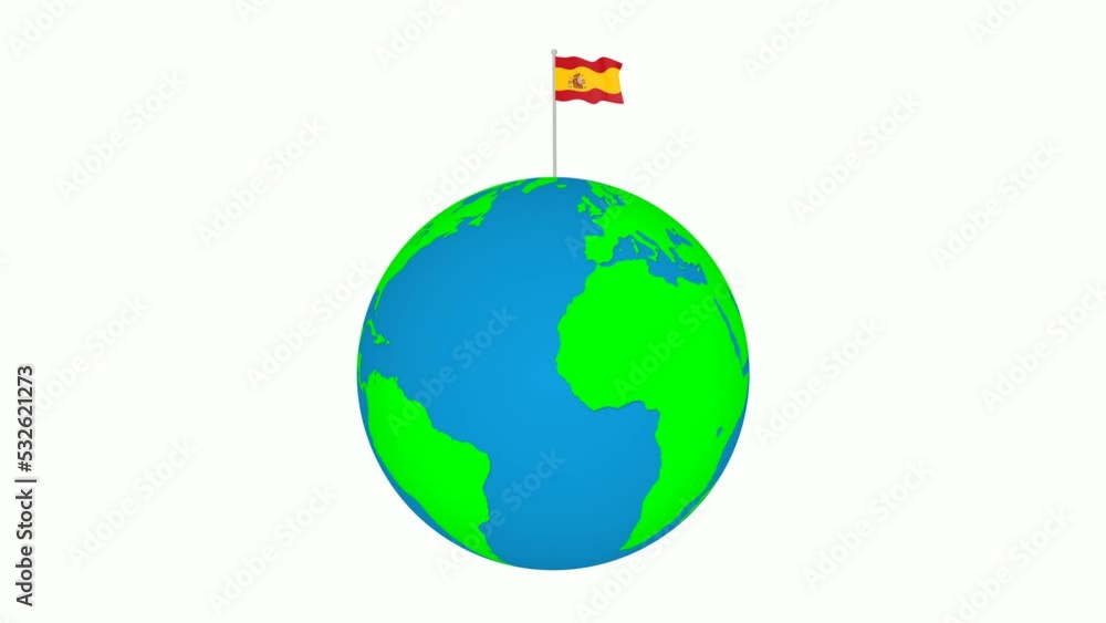 Spain national flag wave on 3d rotated planet earth Spain national flag wave on 3d rotated planet earth